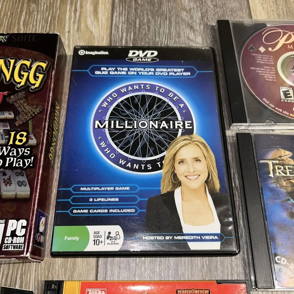 Lot of 8 Computer PC Games - Mahjong, Treasure Hunt, Poker, Tonka, Brain Games